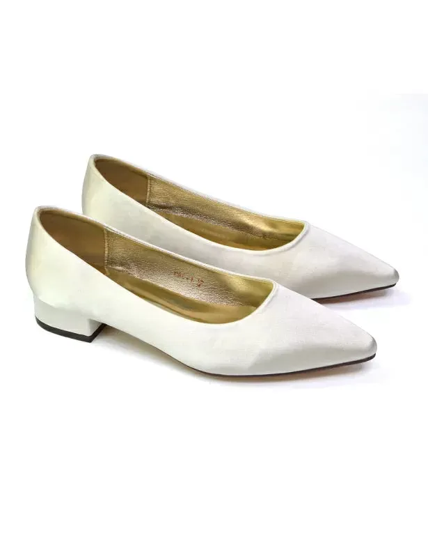 Karen Slip On Pointed Toe Wedding Shoes Low Heel Bridal Heels Court Shoes in Black