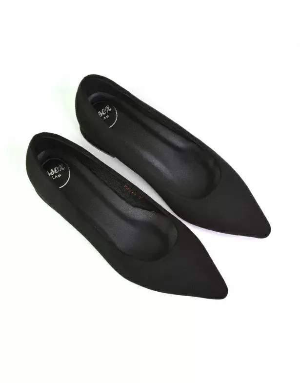 Karen Slip On Pointed Toe Wedding Shoes Low Heel Bridal Heels Court Shoes in Black