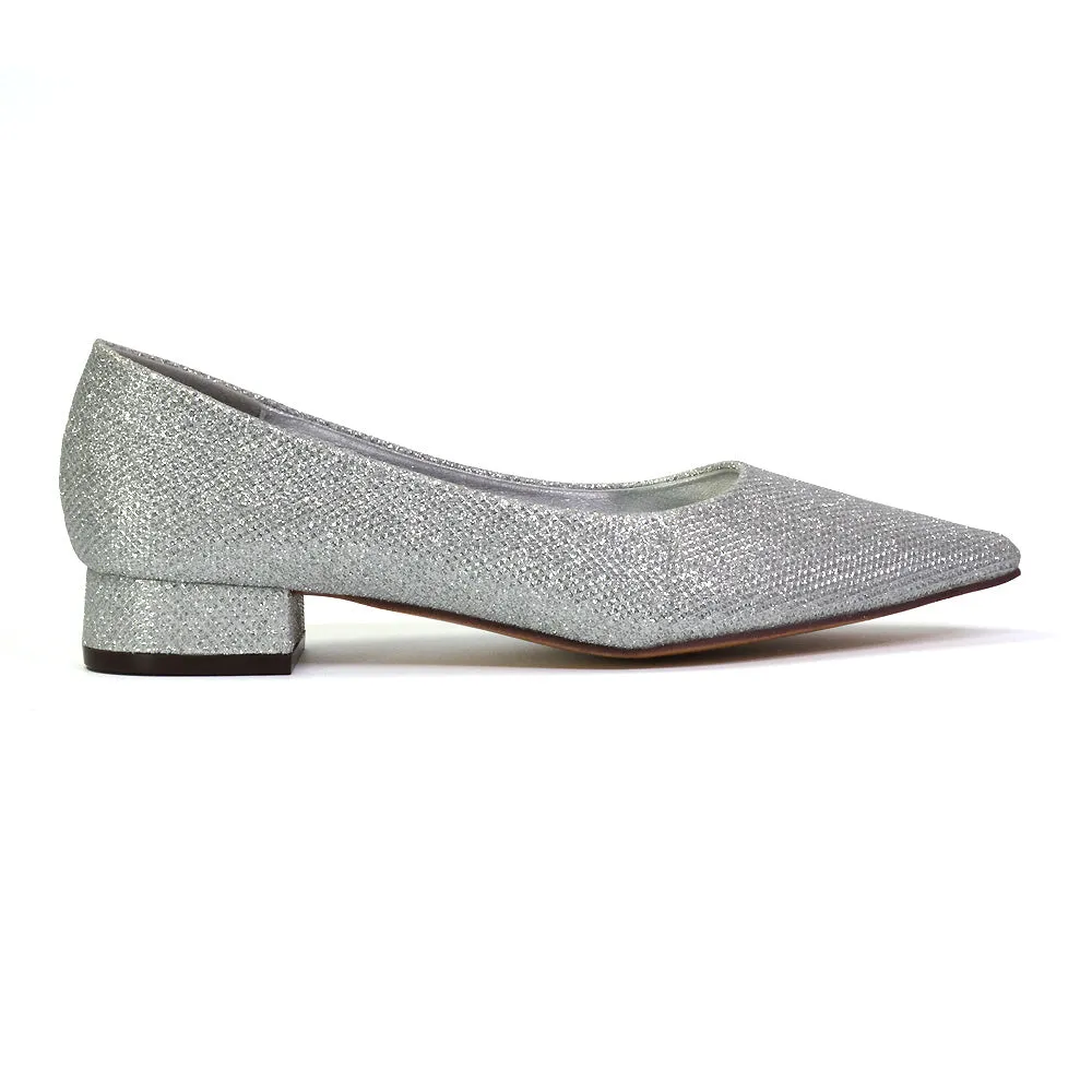 Karen Slip On Pointed Toe Wedding Shoes Low Heel Bridal Heels Court Shoes in Black