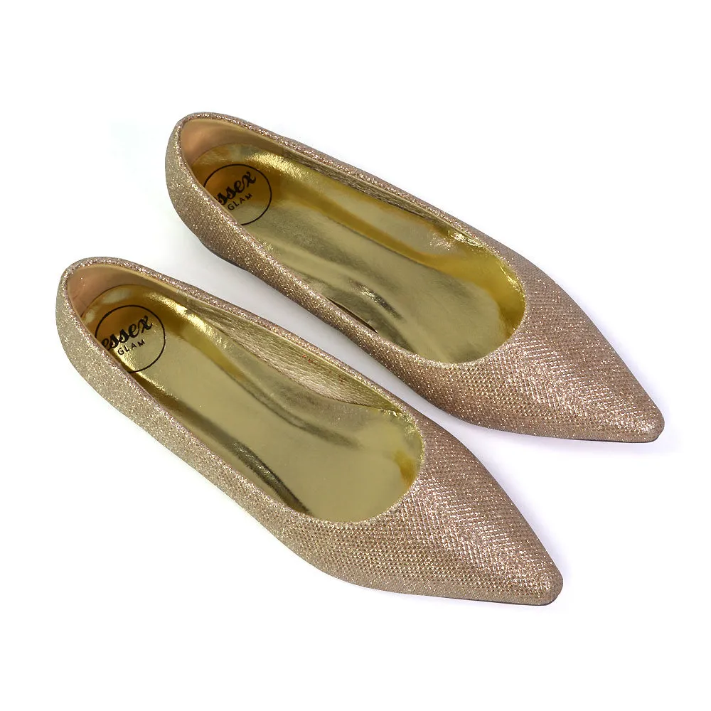 Karen Slip On Pointed Toe Wedding Shoes Low Heel Bridal Heels Court Shoes in Black