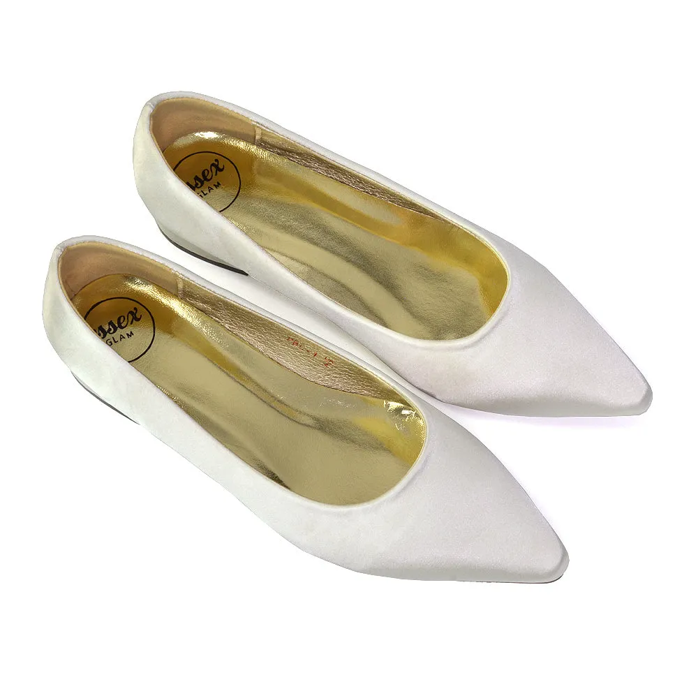 Karen Slip On Pointed Toe Wedding Shoes Low Heel Bridal Heels Court Shoes in Black