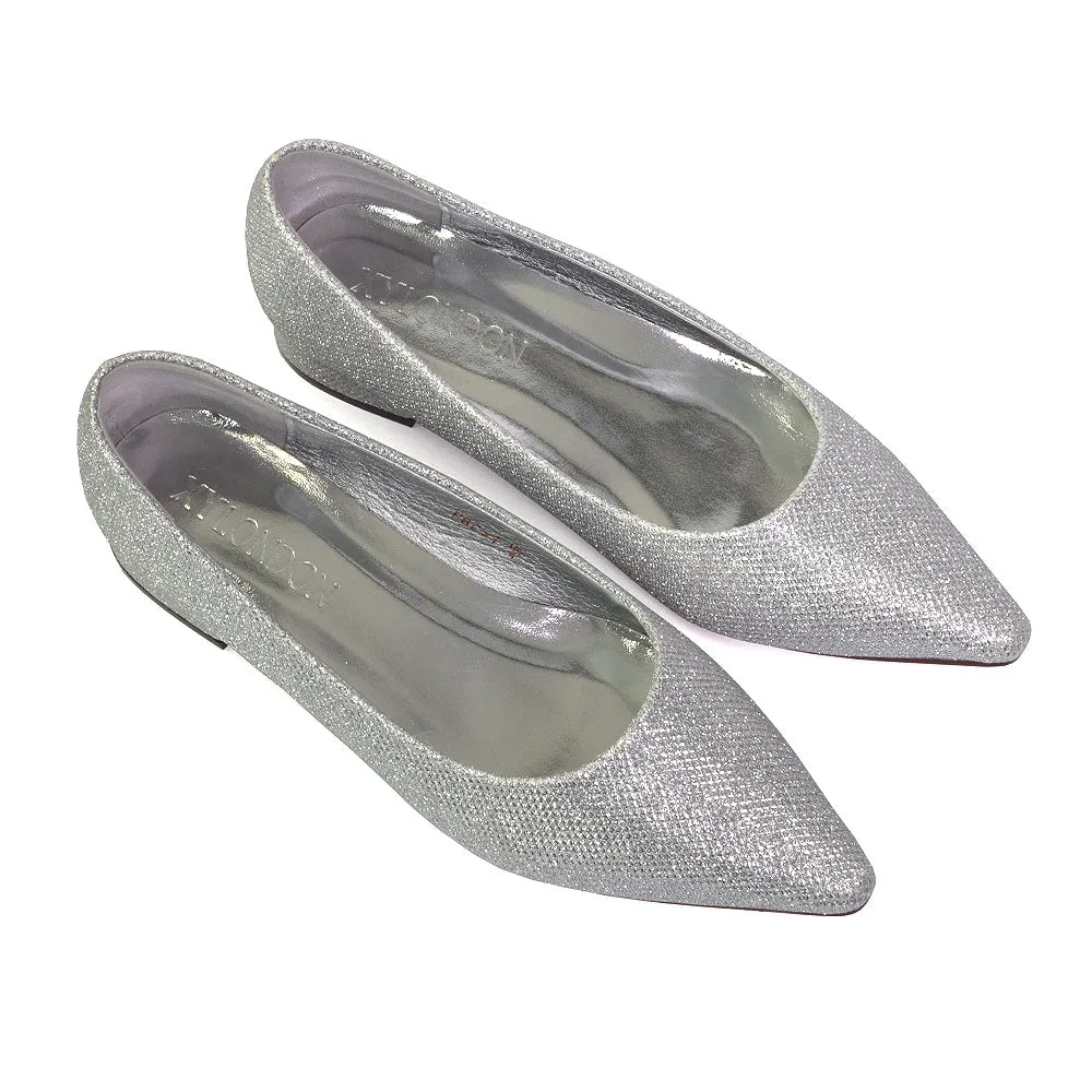 Karen Slip On Pointed Toe Wedding Shoes Low Heel Bridal Heels Court Shoes in Black