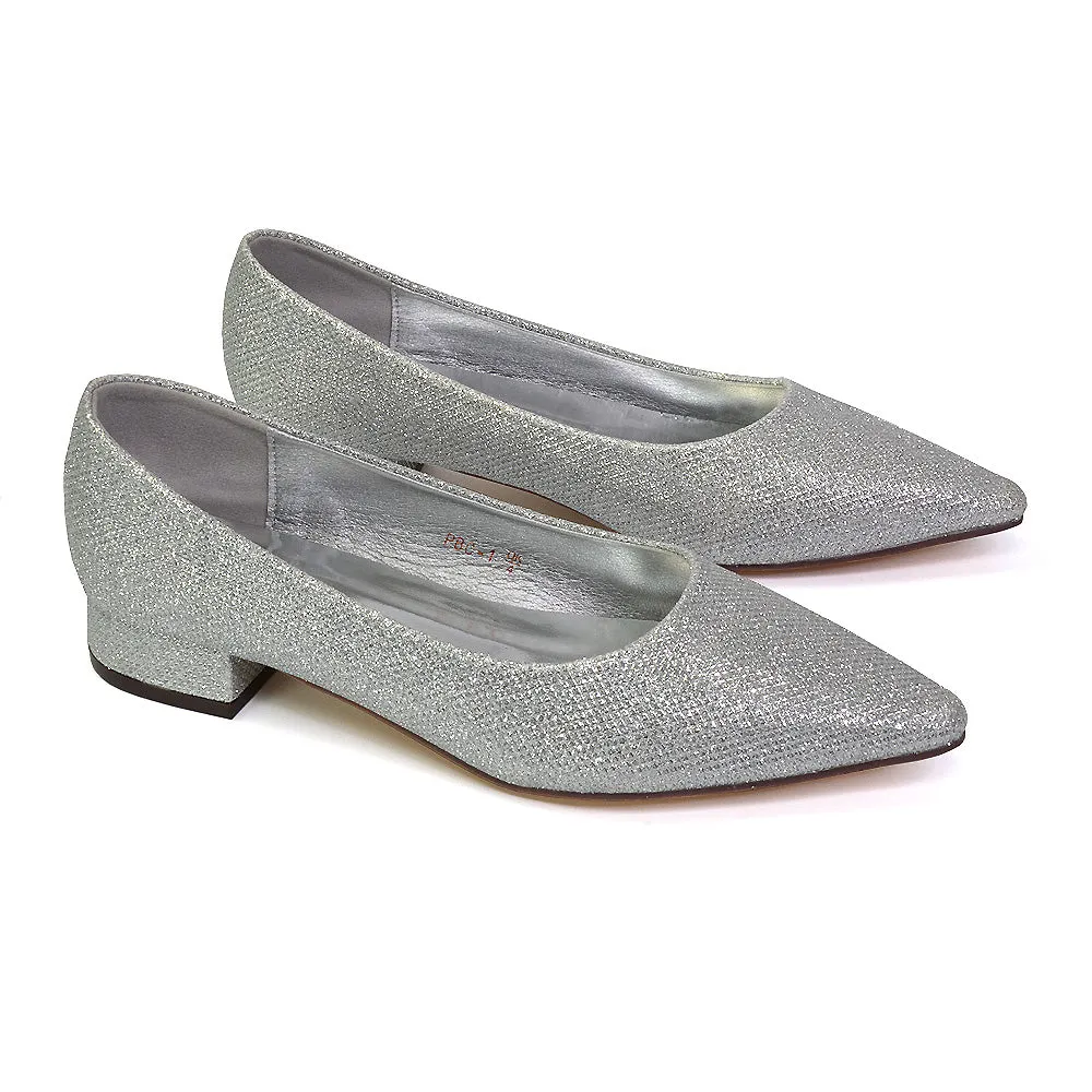 Karen Slip On Pointed Toe Wedding Shoes Low Heel Bridal Heels Court Shoes in Black
