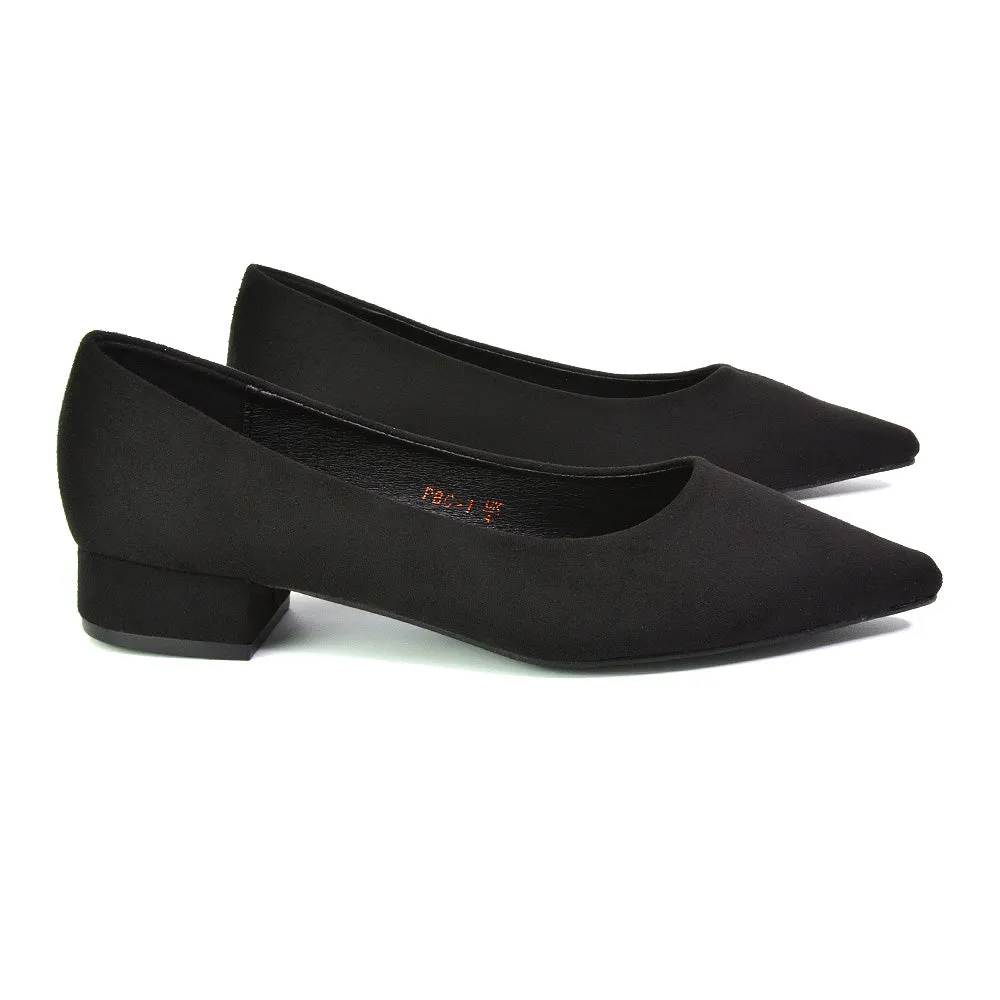 Karen Slip On Pointed Toe Wedding Shoes Low Heel Bridal Heels Court Shoes in Black