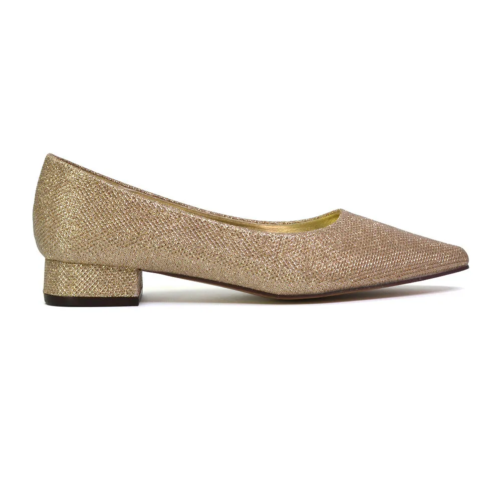 Karen Slip On Pointed Toe Wedding Shoes Low Heel Bridal Heels Court Shoes in Black