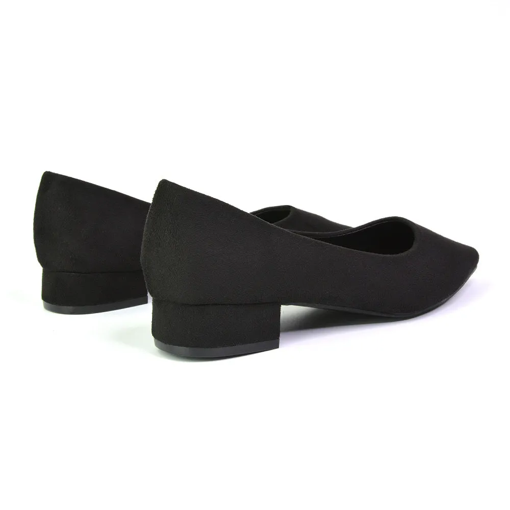 Karen Slip On Pointed Toe Wedding Shoes Low Heel Bridal Heels Court Shoes in Black