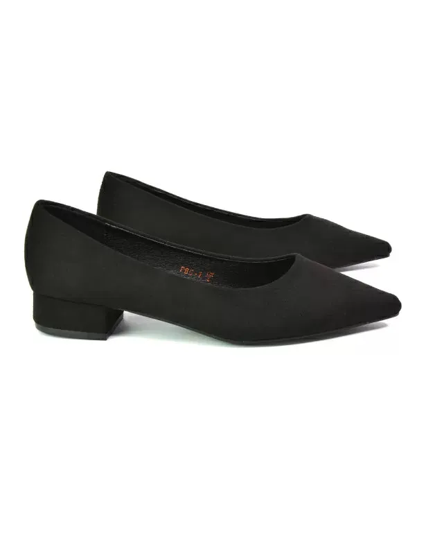 Karen Slip On Pointed Toe Wedding Shoes Low Heel Bridal Heels Court Shoes in Black