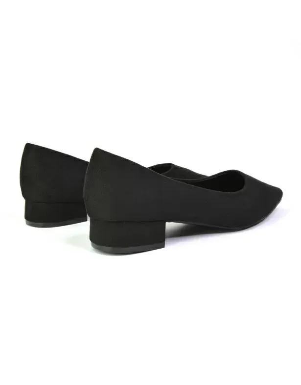 Karen Slip On Pointed Toe Wedding Shoes Low Heel Bridal Heels Court Shoes in Black