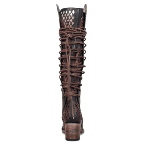 Lace Up Round Toe Block Heel Knee High Boots