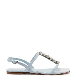 LARROUDÉ Calypso Flat Sandal In Maya Denim and Crystals