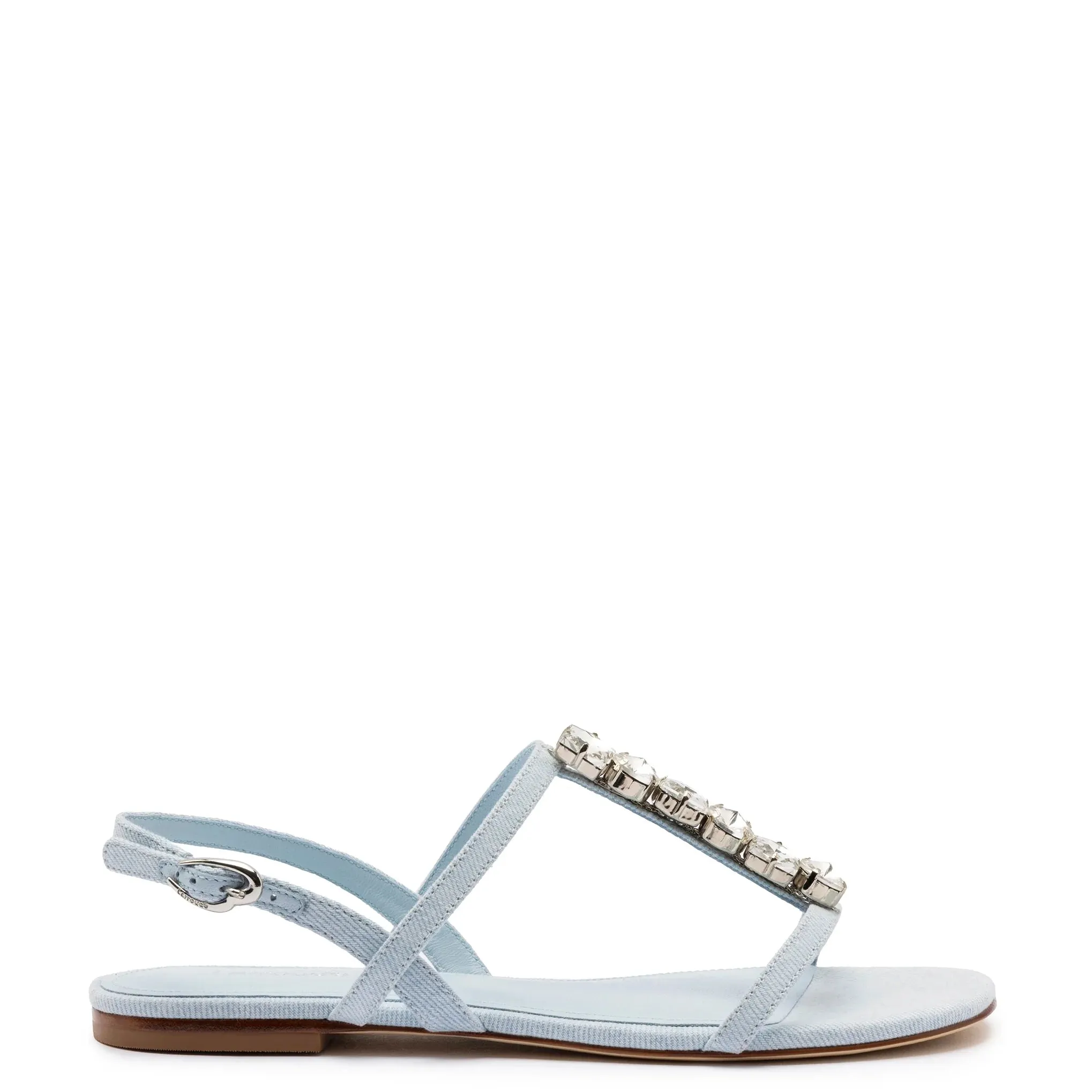 LARROUDÉ Calypso Flat Sandal In Maya Denim and Crystals