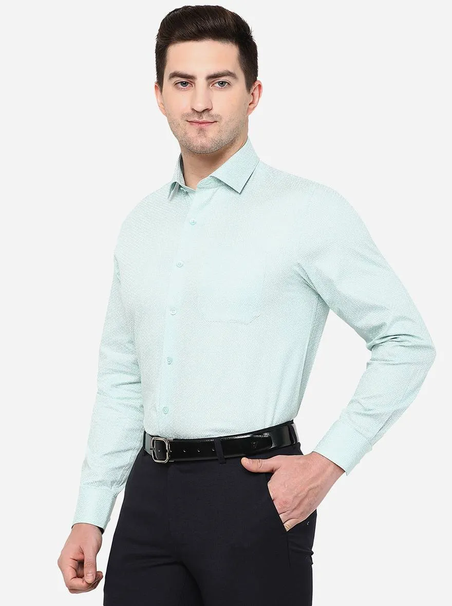 Light Green Printed Slim Fit Formal Shirt | JadeBlue