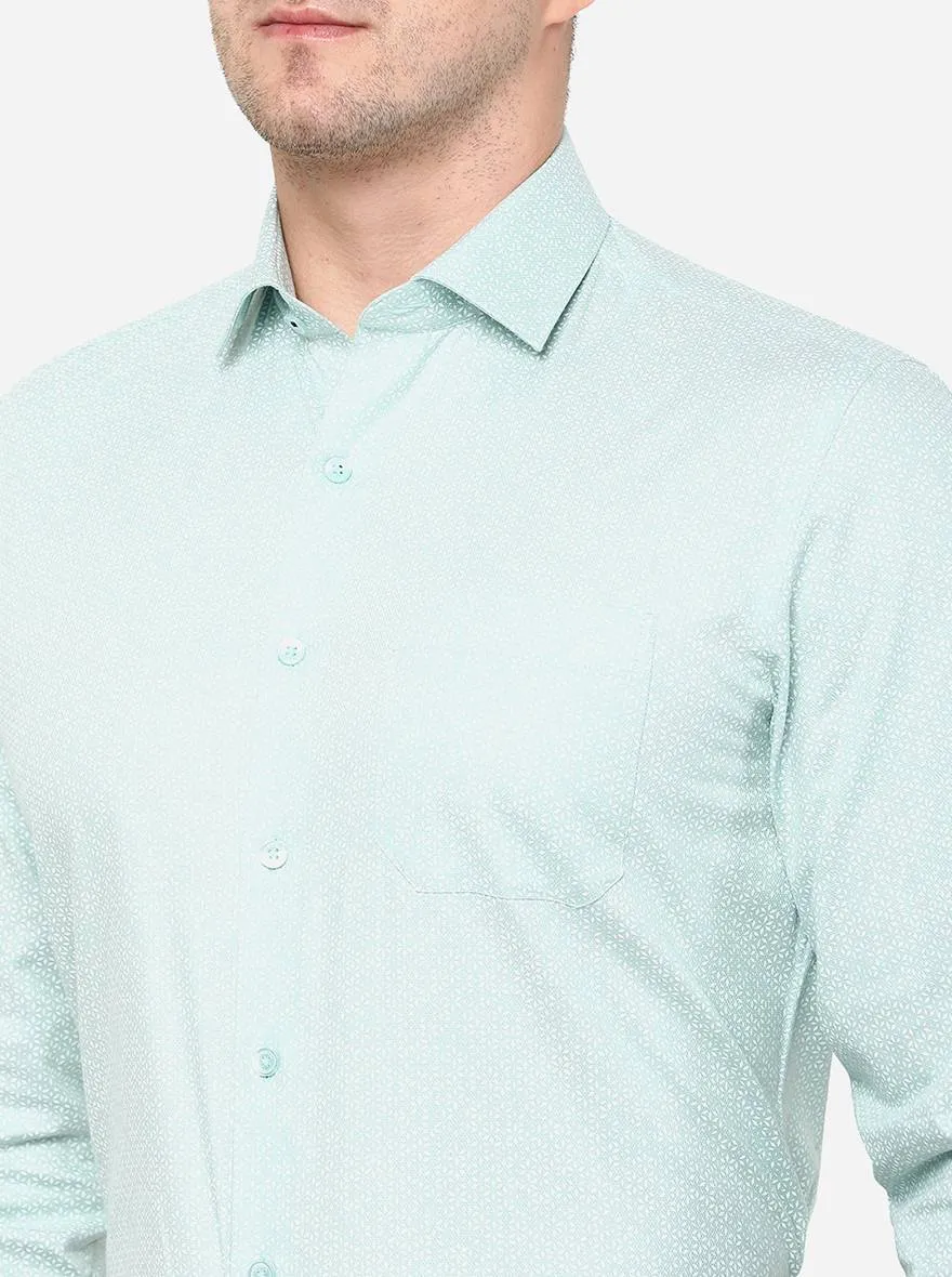 Light Green Printed Slim Fit Formal Shirt | JadeBlue