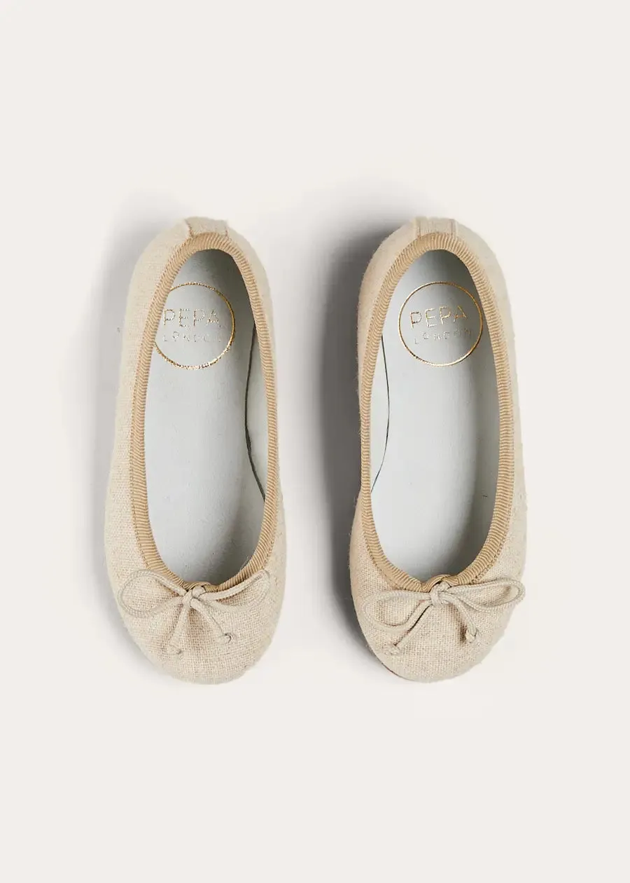Linen Ballerina Shoes in Ivory (24-35EU)