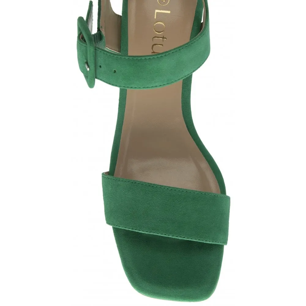 Lotus Occasion Wear Shoe Nora Block Heeled Sandal Suede GREEN ULS545