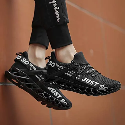 Mens Running Shoes Non Slip Athletic Walking Blade Type Sneakers Black White,US 10