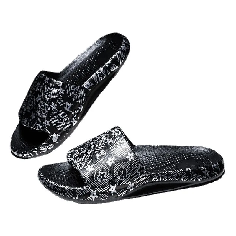 Men's summer coconut slippers gold edition trend outdoor word drag men's casual beach shoes plus size wear sandals and slippers.