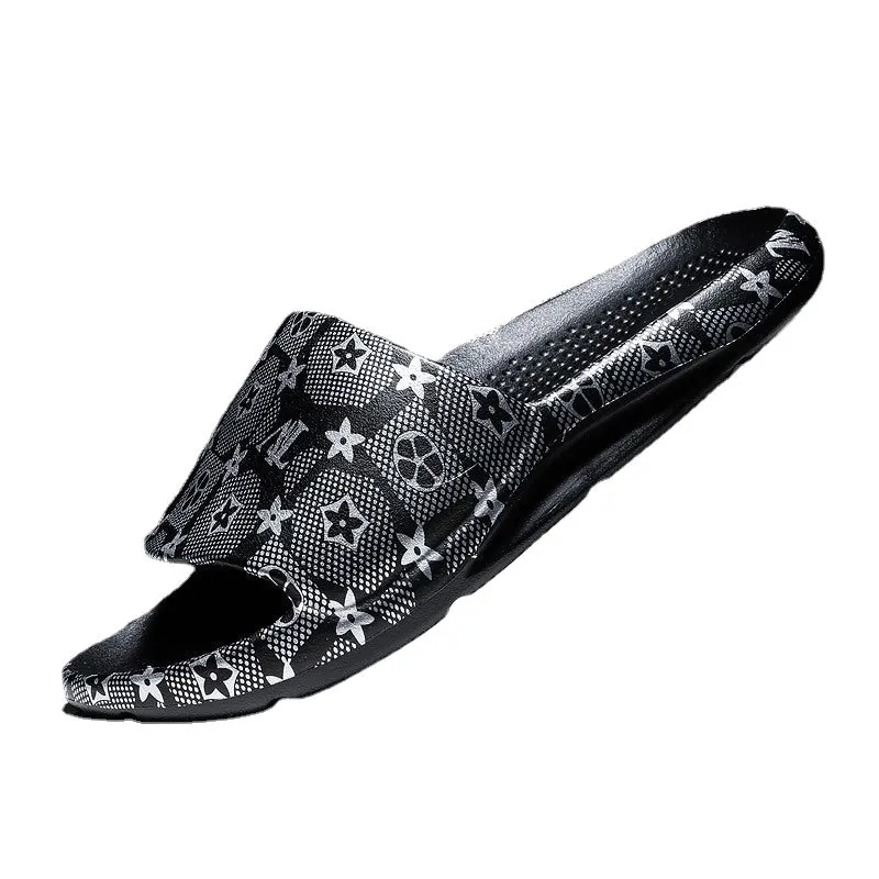 Men's summer coconut slippers gold edition trend outdoor word drag men's casual beach shoes plus size wear sandals and slippers.