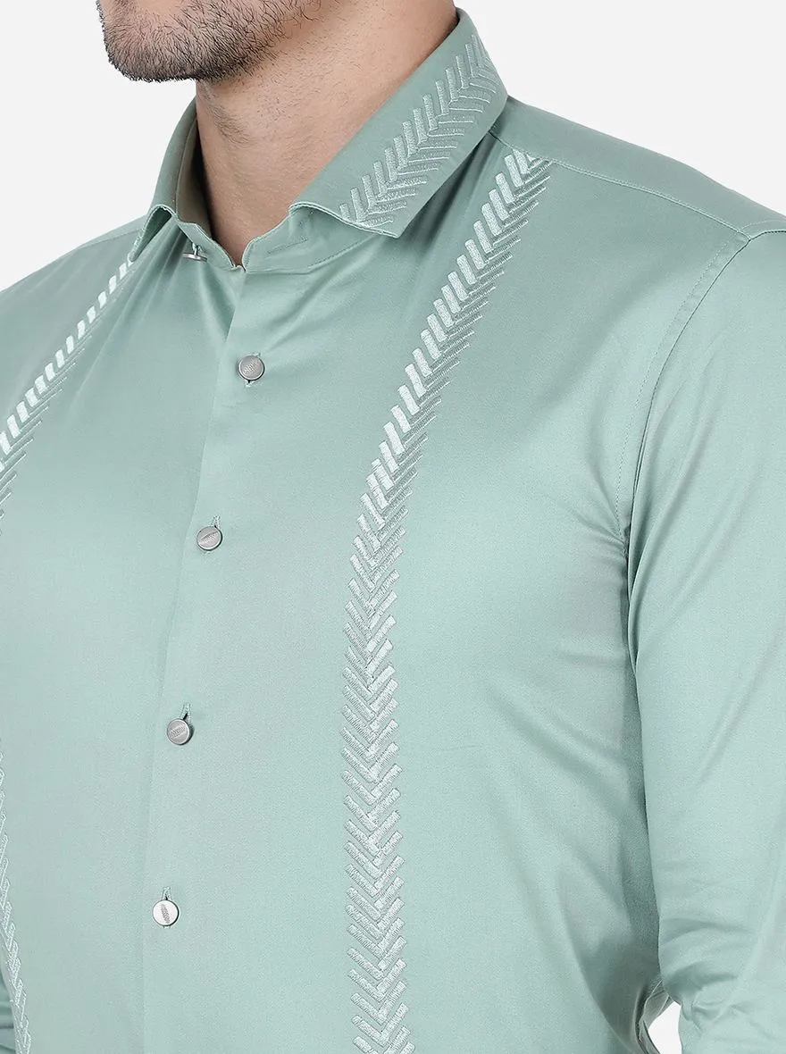 Pista Green Solid Slim Fit Party Wear Shirt | JB Studio