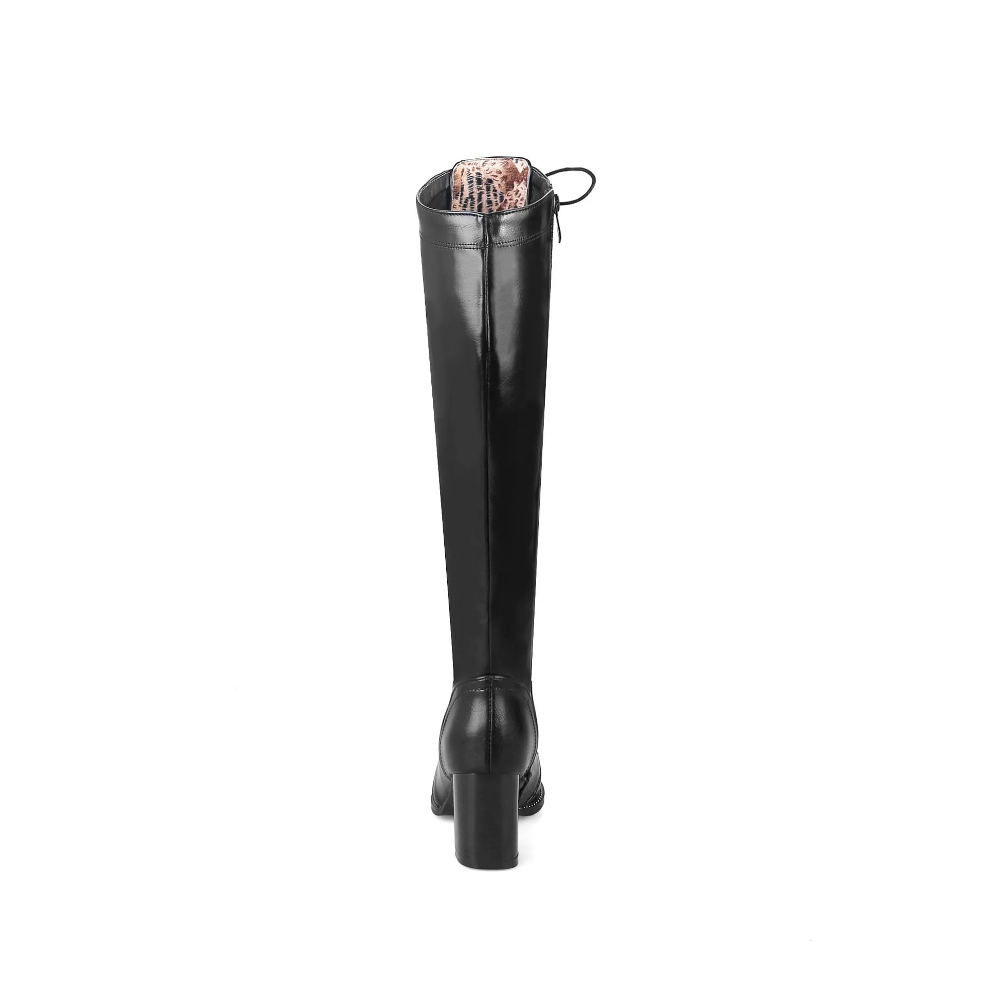 Pointed toe lace-up block heel knee high boots for women