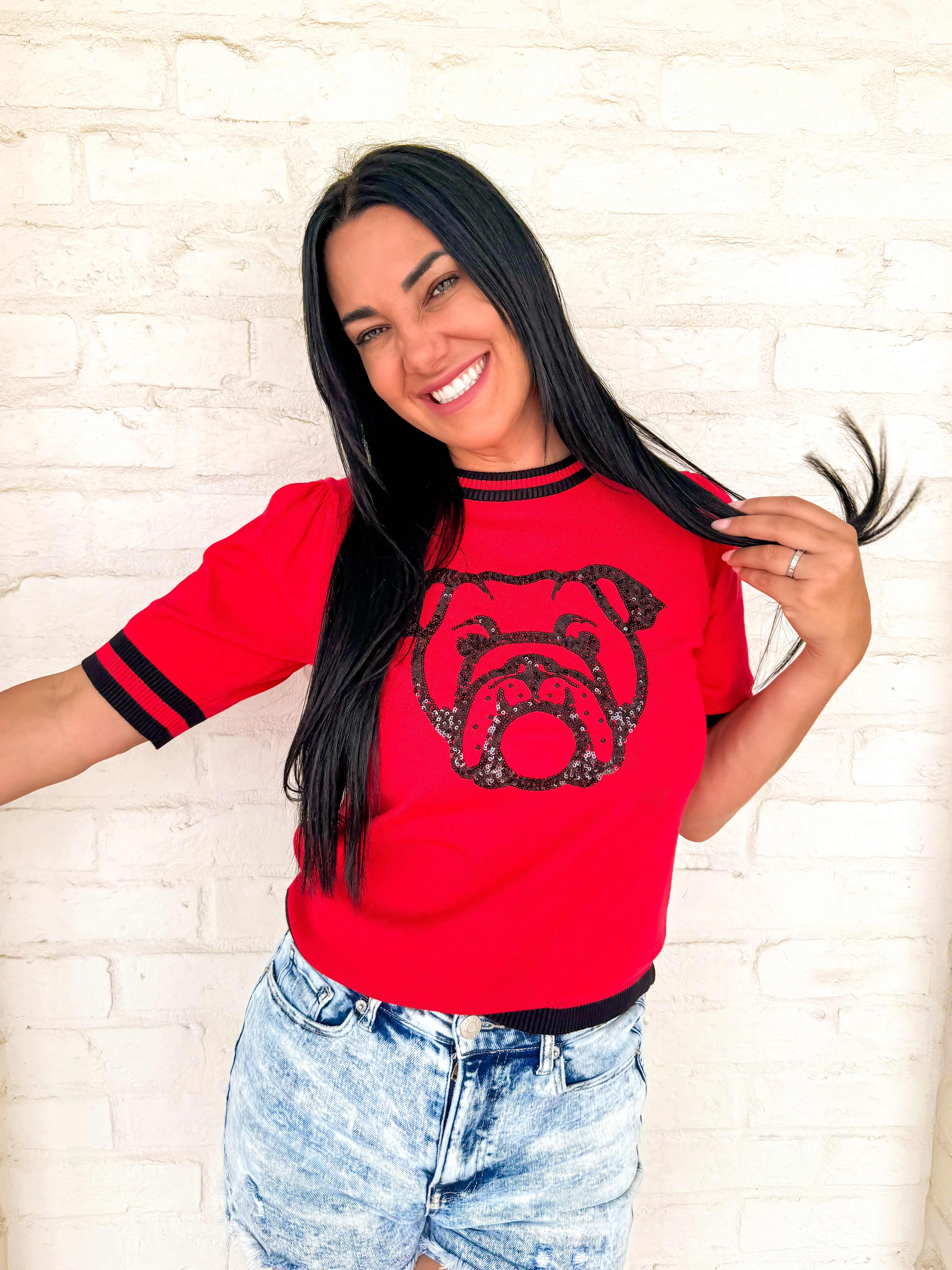 Queen Of Single Bulldog Top Red