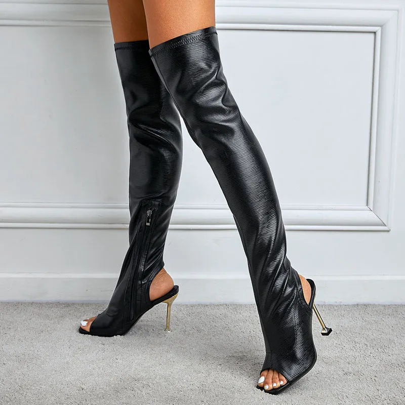 Sensual and Fashionable Open Toe Over the Knee Boots