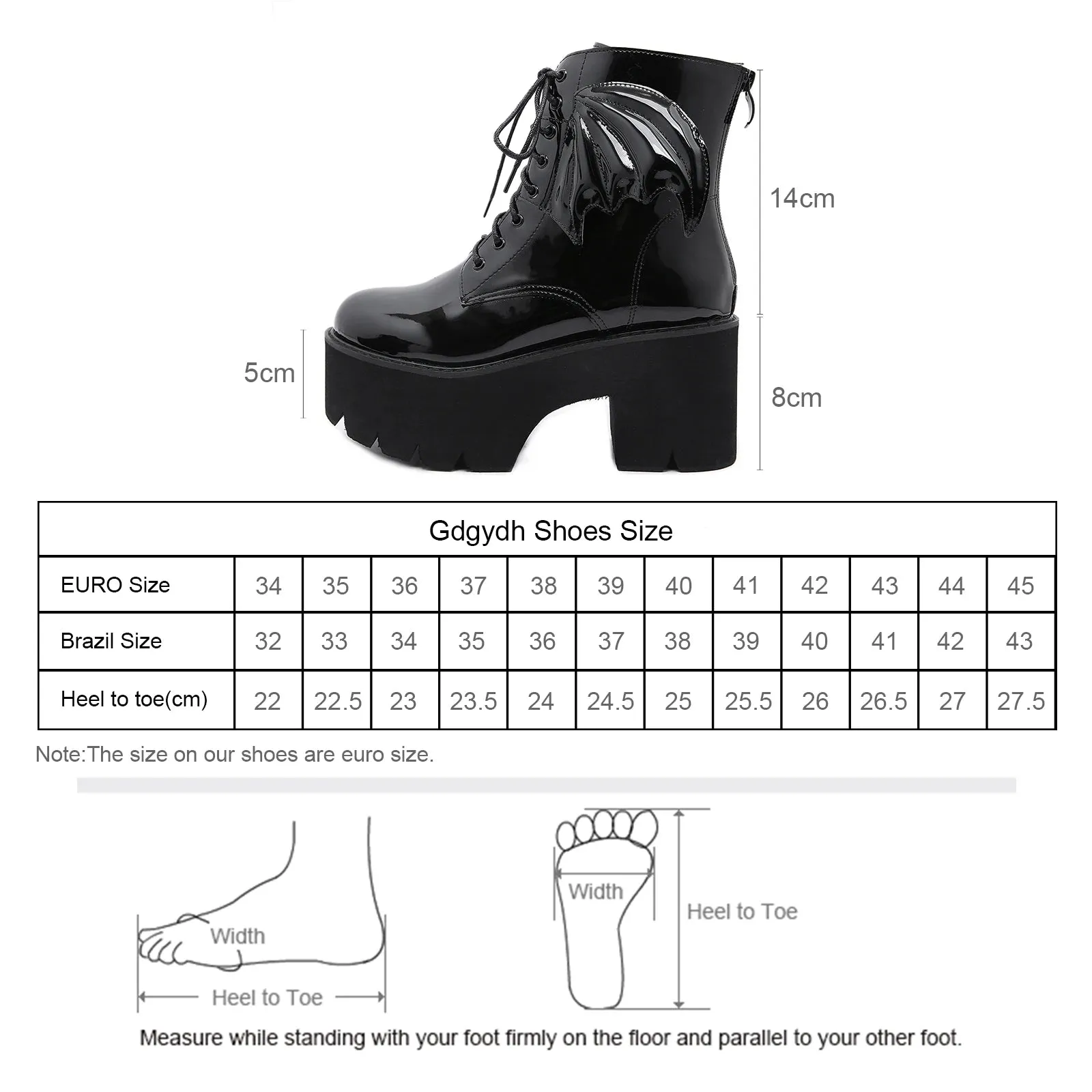 Sohiwoo Women's Black Back Zipper Chunky Heel Boots Goth Style Lace Up Solid Color Platform Short Boots for Women Fashion Wing