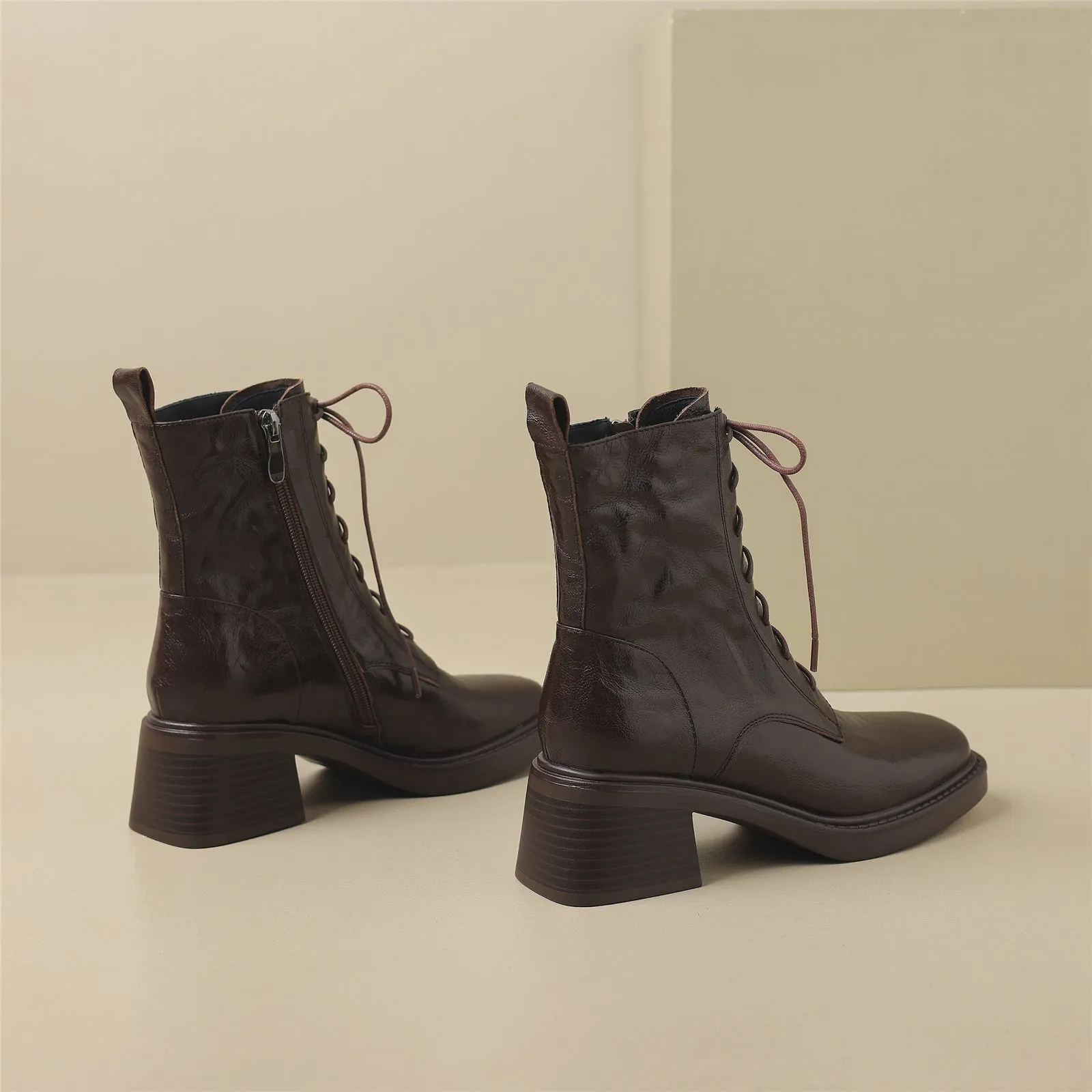 TinaCus Women's Genuine Leather Handmade Block Heel Front Band Side Zip Up Square Toe Ankle Boots