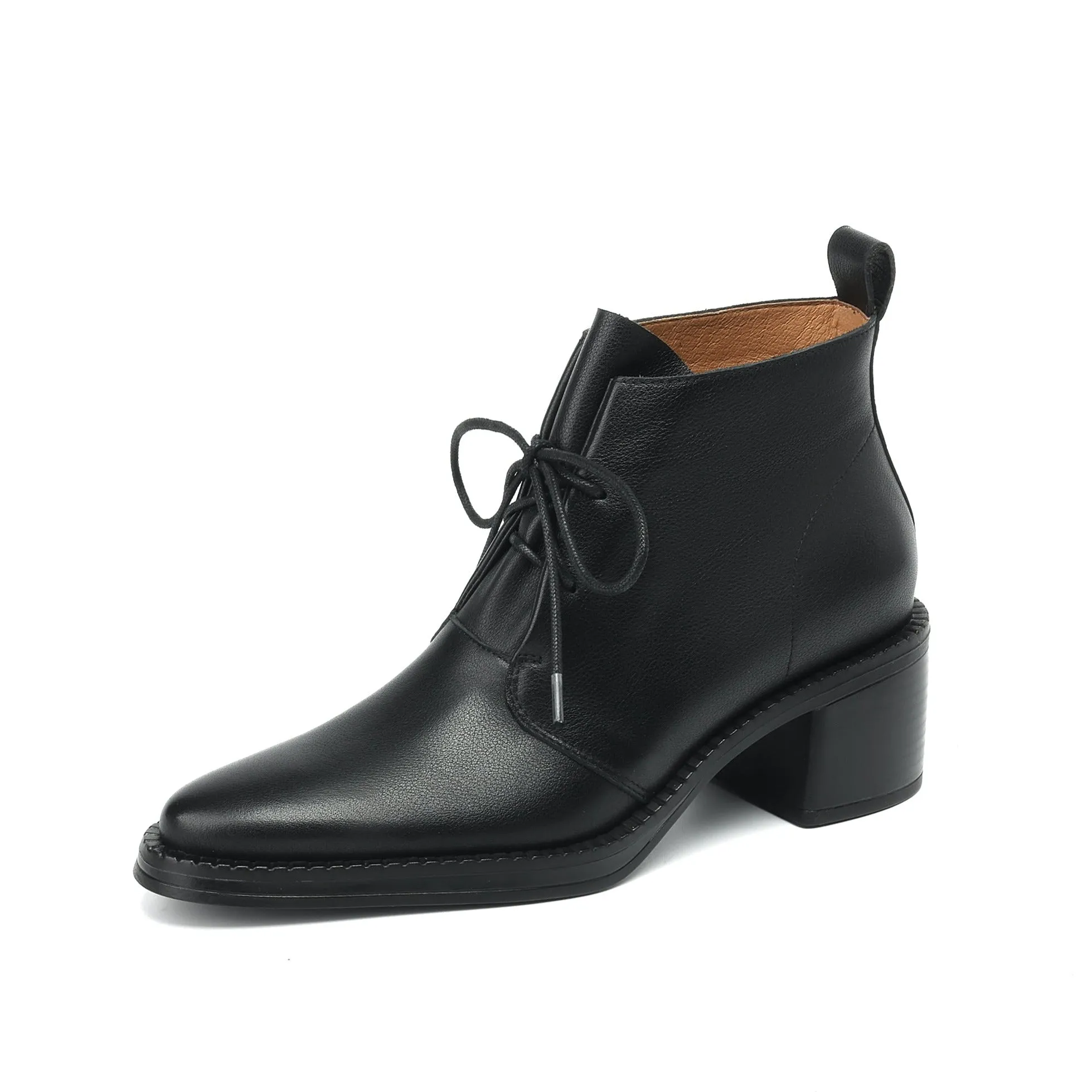 TinaCus Women's Genuine Leather Handmade Lace Up Pointed Toe Chunky Heel Ankle Boots