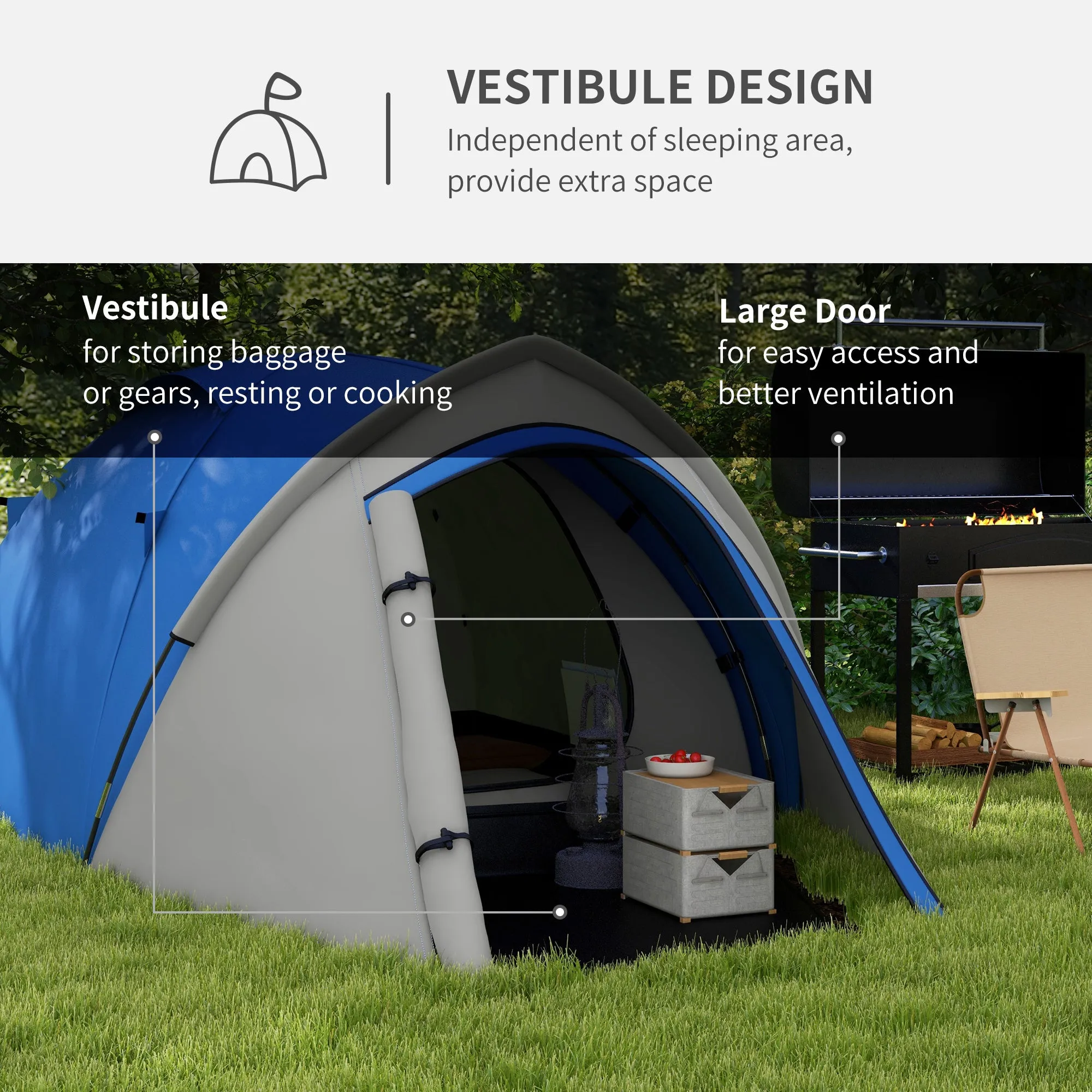 Two-Man Dome Tent, with Front Vestibule - Blue/Grey