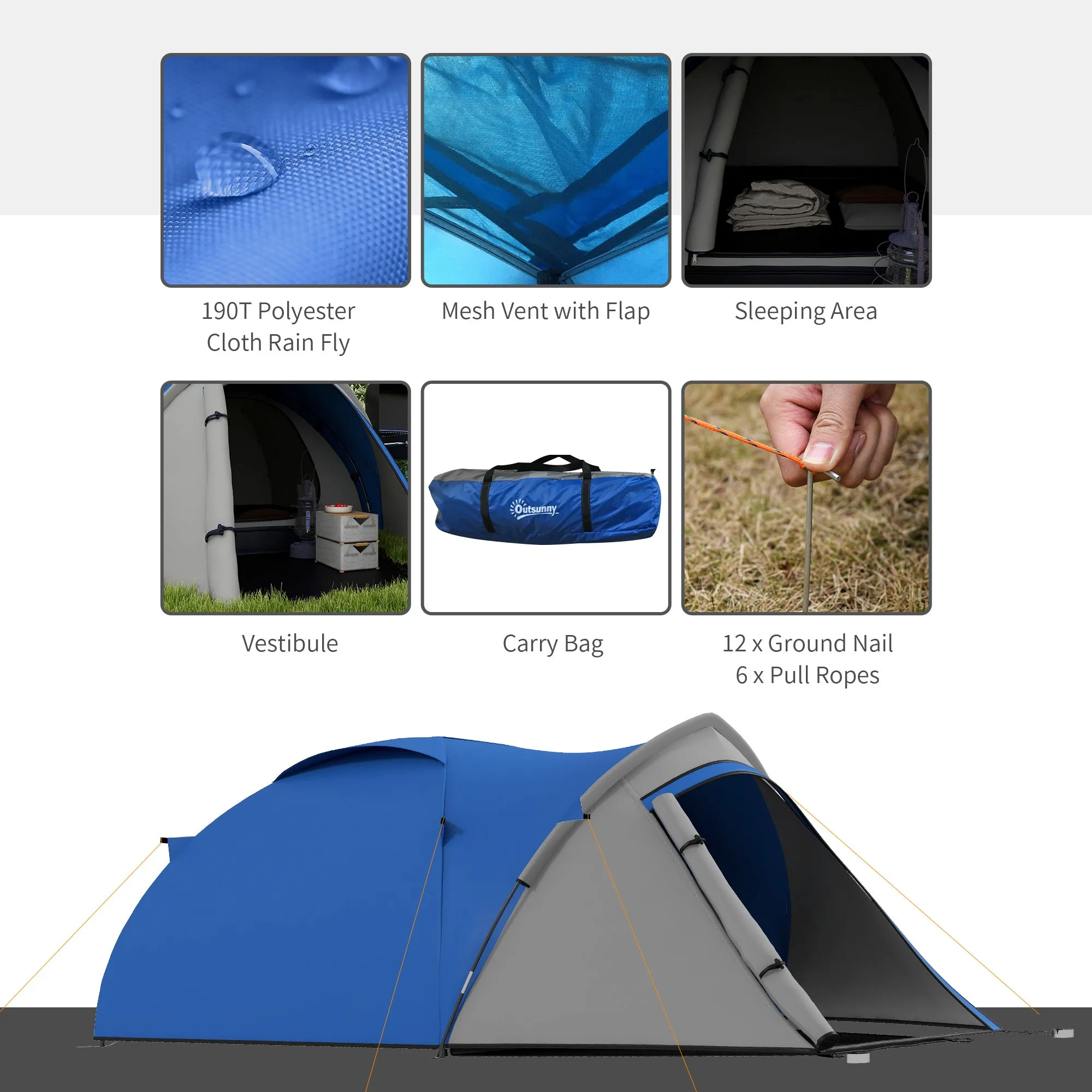 Two-Man Dome Tent, with Front Vestibule - Blue/Grey
