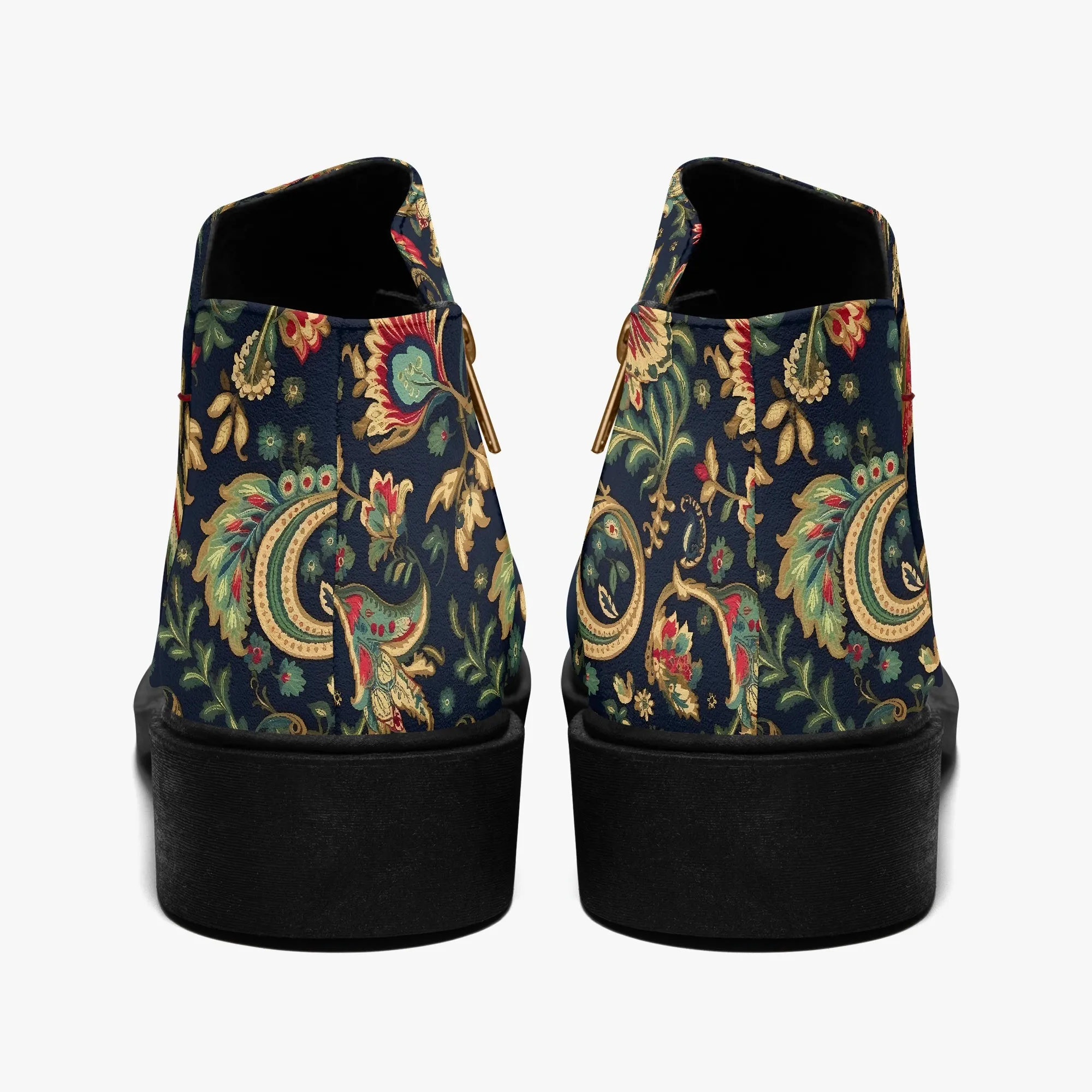 Vegan Ankle Zip Up Boots with Floral Pattern