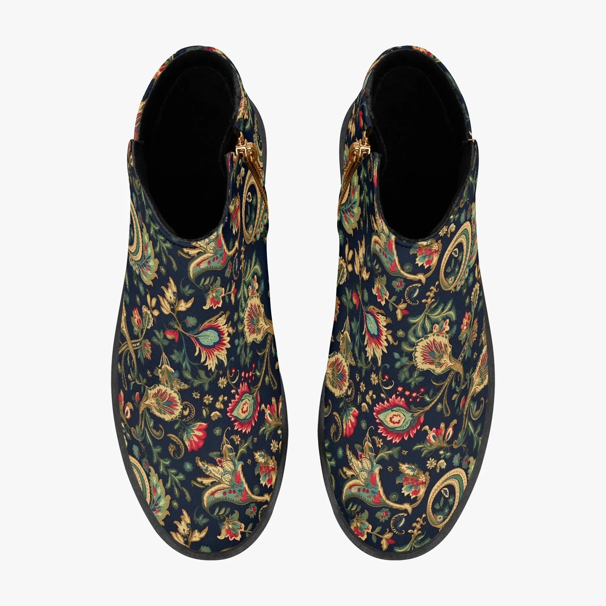 Vegan Ankle Zip Up Boots with Floral Pattern