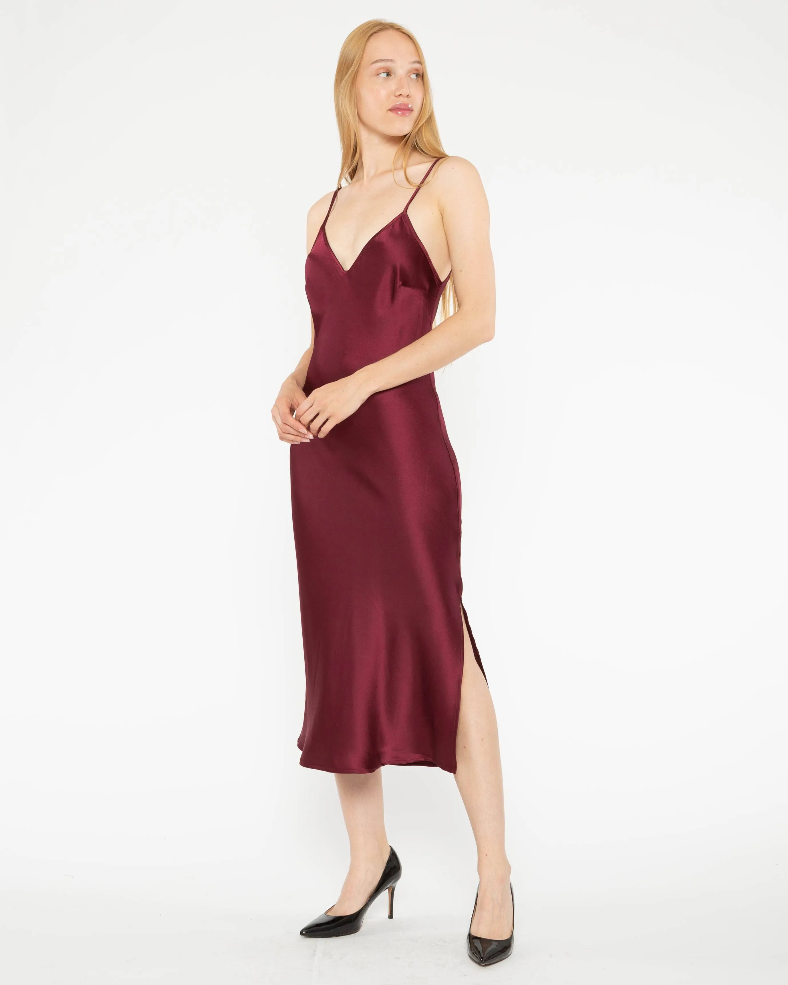 Wine Satin Slip Dress