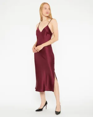 Wine Satin Slip Dress