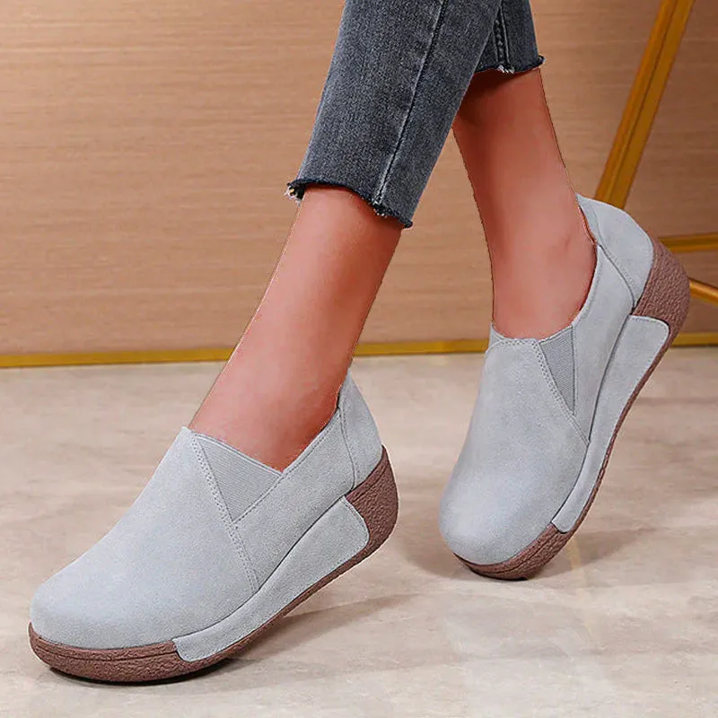 Women's Leather Platform Slip on Loafers Comfort Moccasins Low Top Casual Shoes