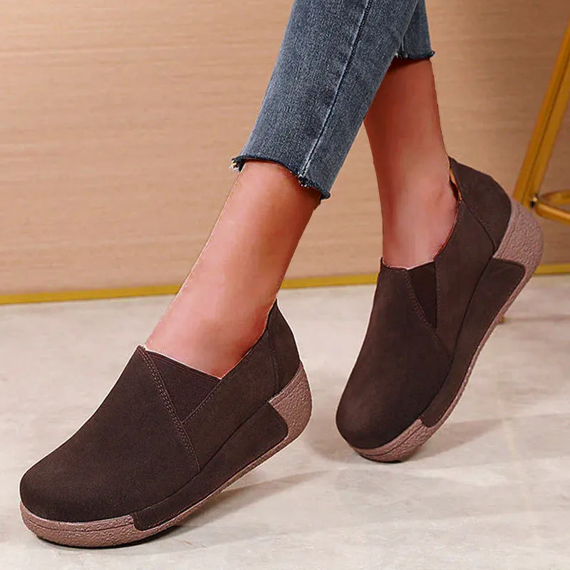 Women's Leather Platform Slip on Loafers Comfort Moccasins Low Top Casual Shoes
