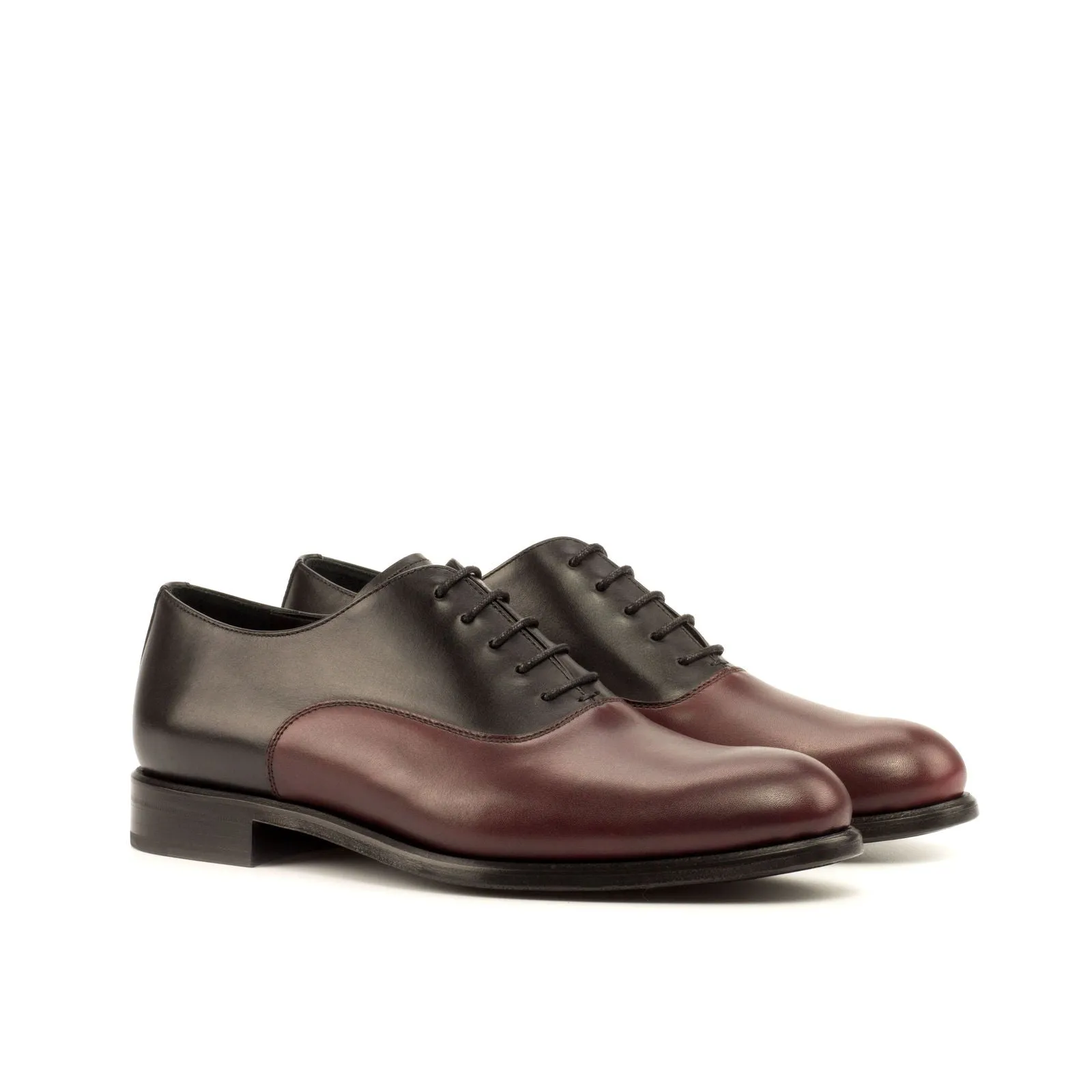 Women's Oxford Leather Shoes Black Burgundy 3632