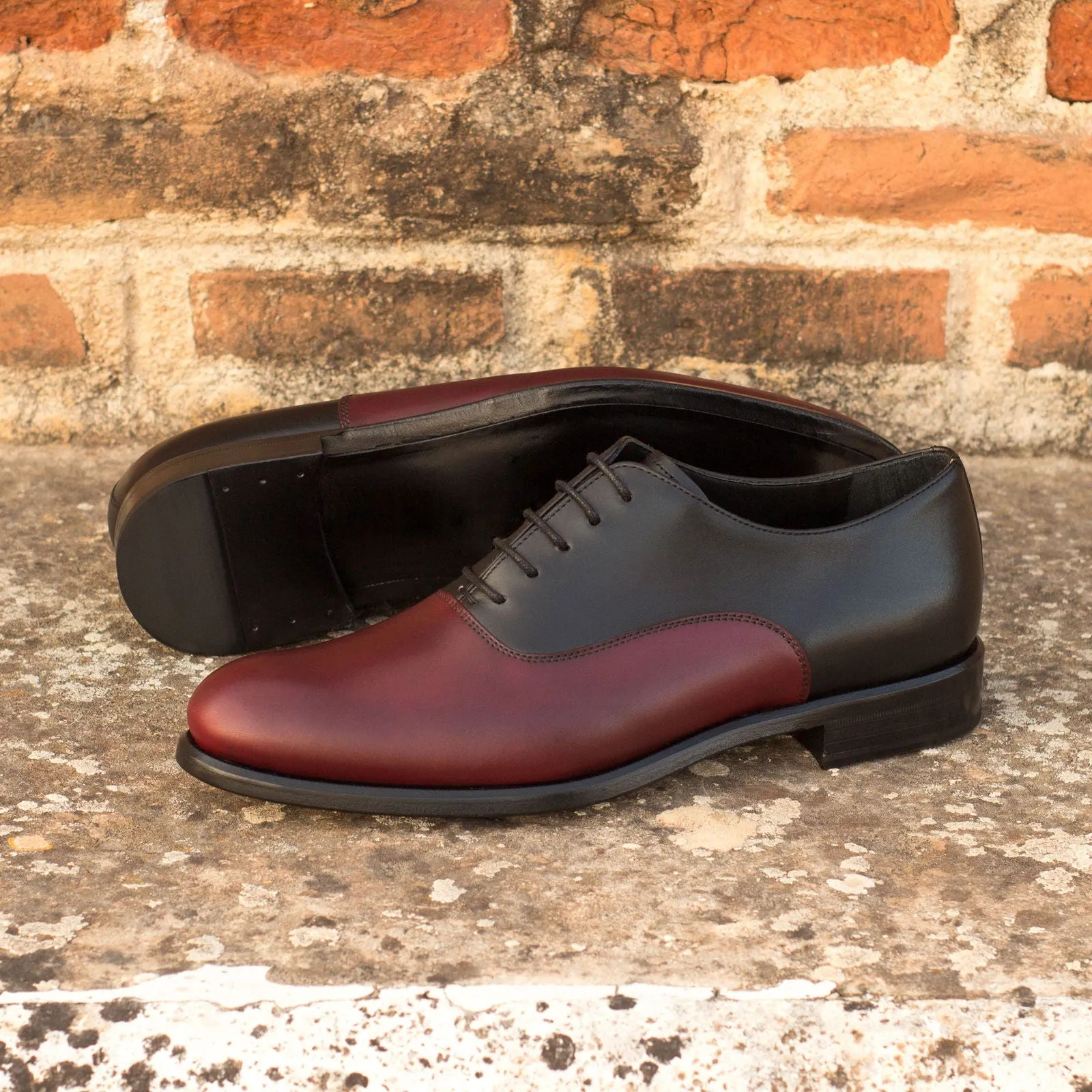 Women's Oxford Leather Shoes Black Burgundy 3632