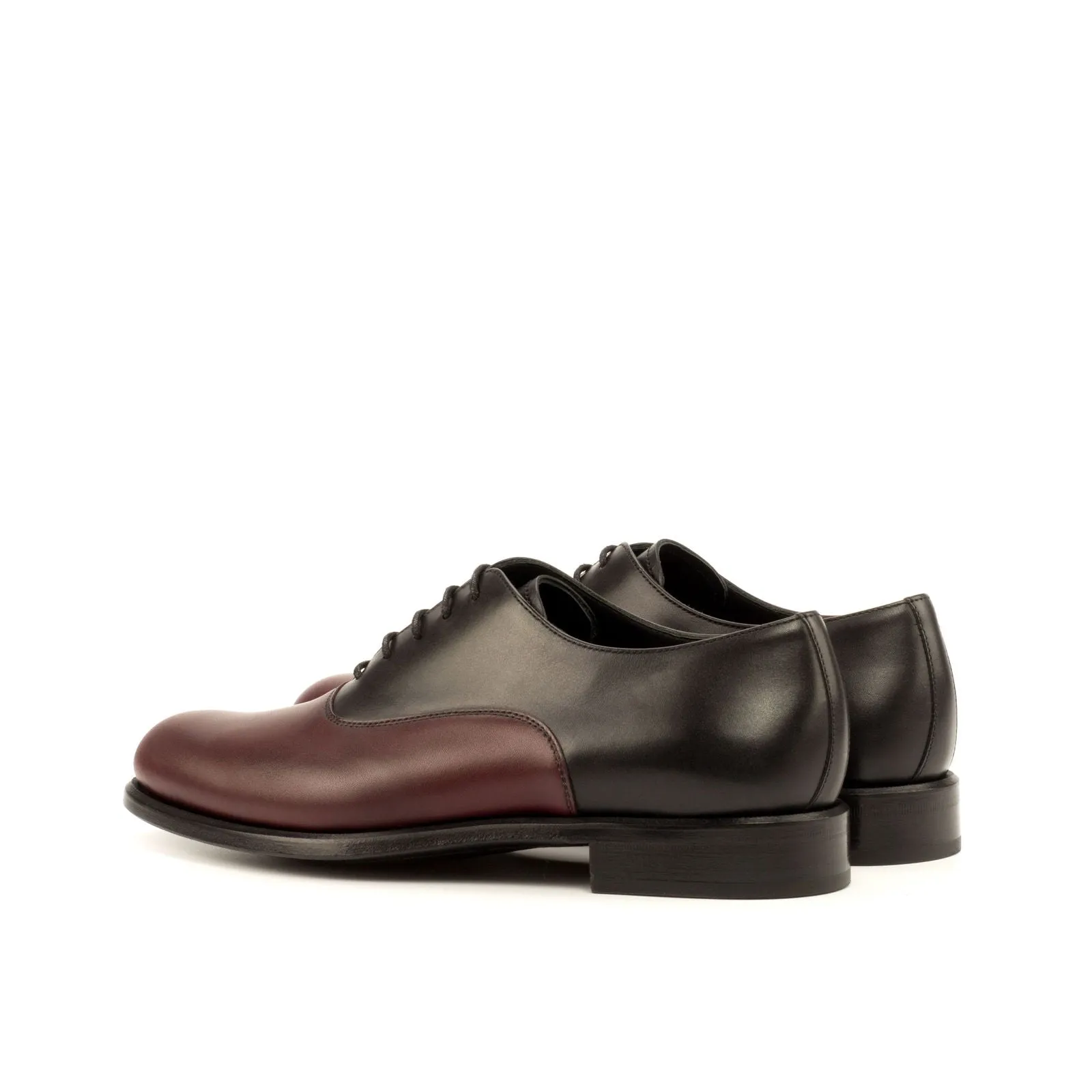 Women's Oxford Leather Shoes Black Burgundy 3632