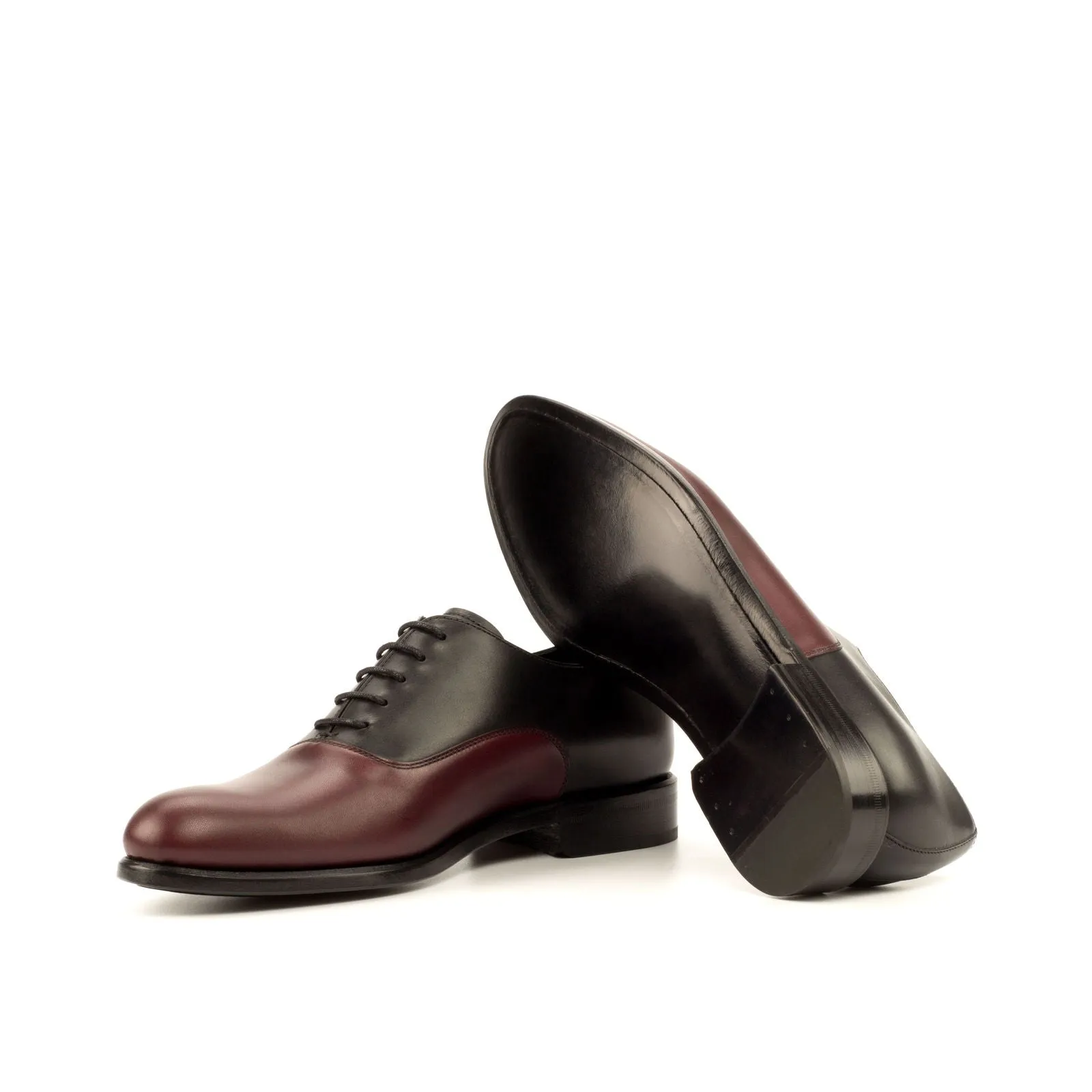 Women's Oxford Leather Shoes Black Burgundy 3632