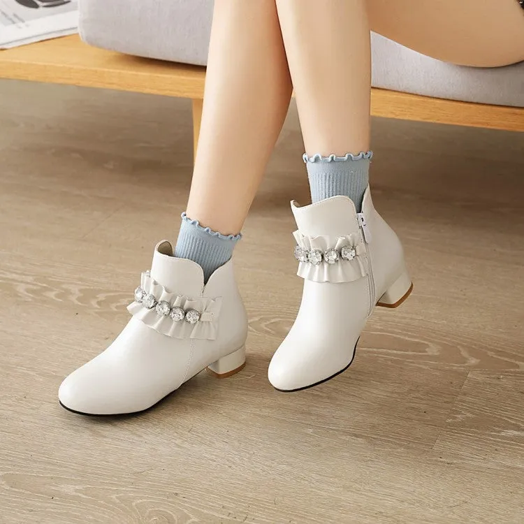 Women's  Rhinestone Low Heel Short Boots