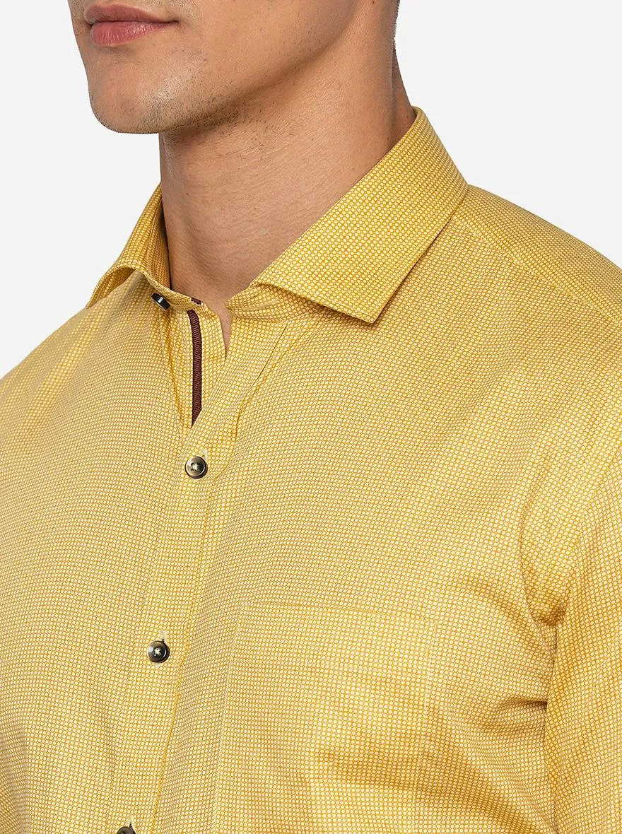 Yellow Printed Slim Fit Formal Shirt | Greenfibre